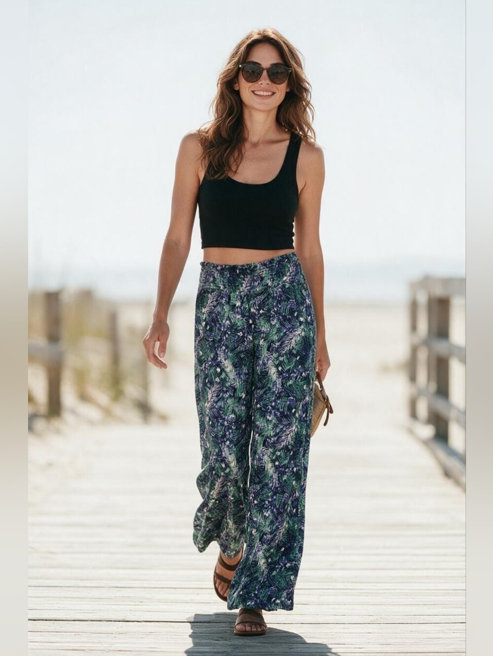 Guess Wide Leg Floral Pants - Large